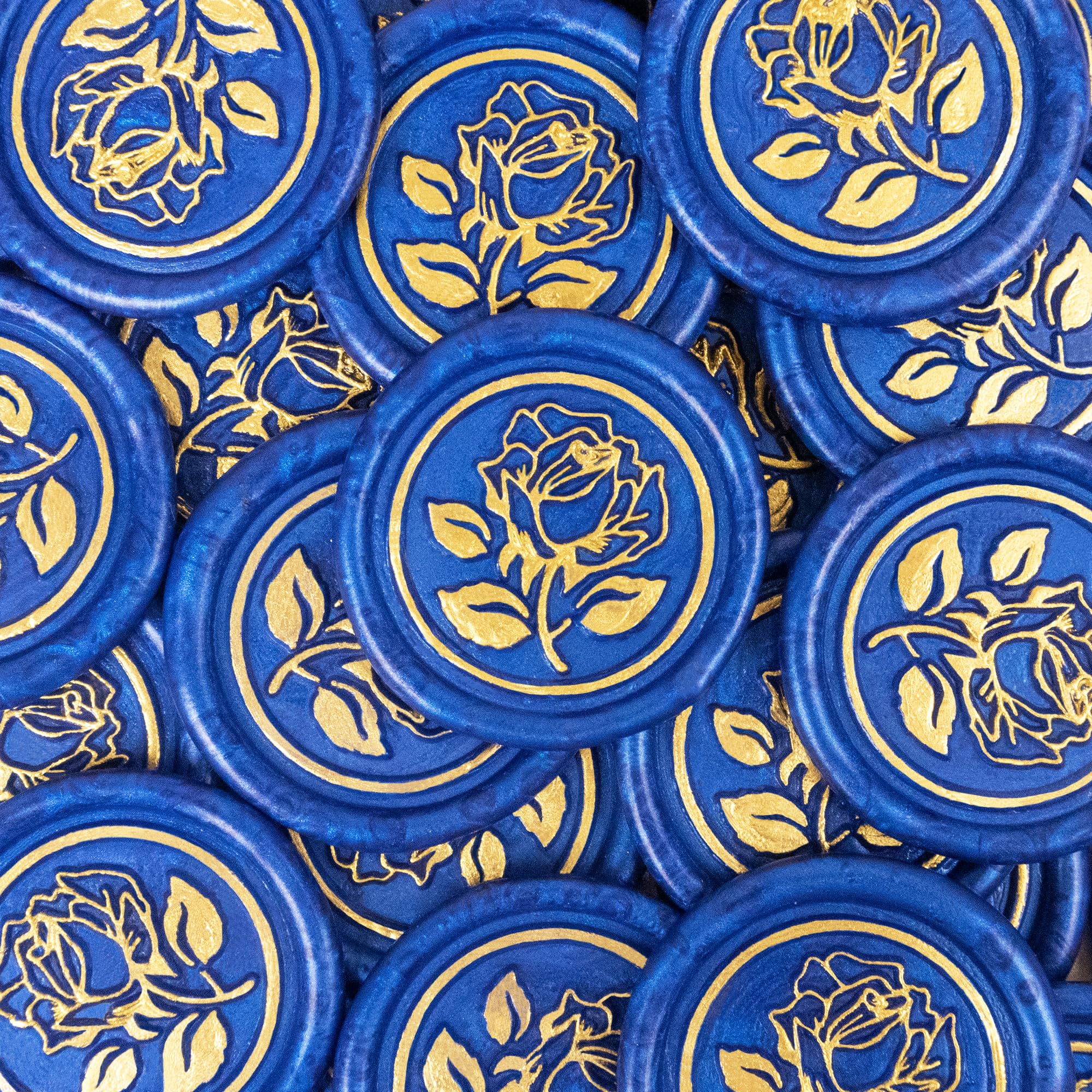 25pcs Gold & Blue Handmade Envelope Seals Self-Adhesive Wax Stickers for Wedding Party Invitations, Envelope, Gift Wrap, Christmas (Gold Rose Style,