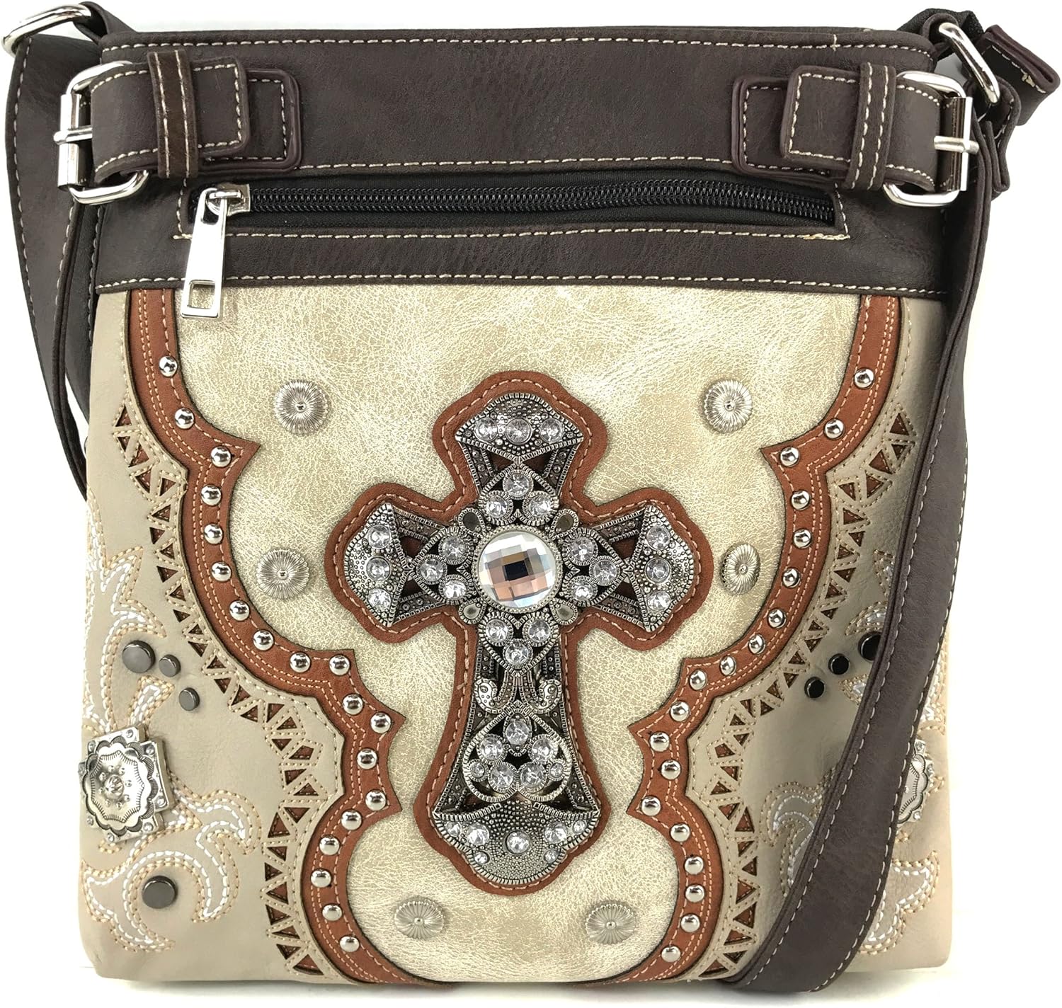 Justin West Concealed Carry Laser Cut Concho Cross Antique Embroidery Handbag