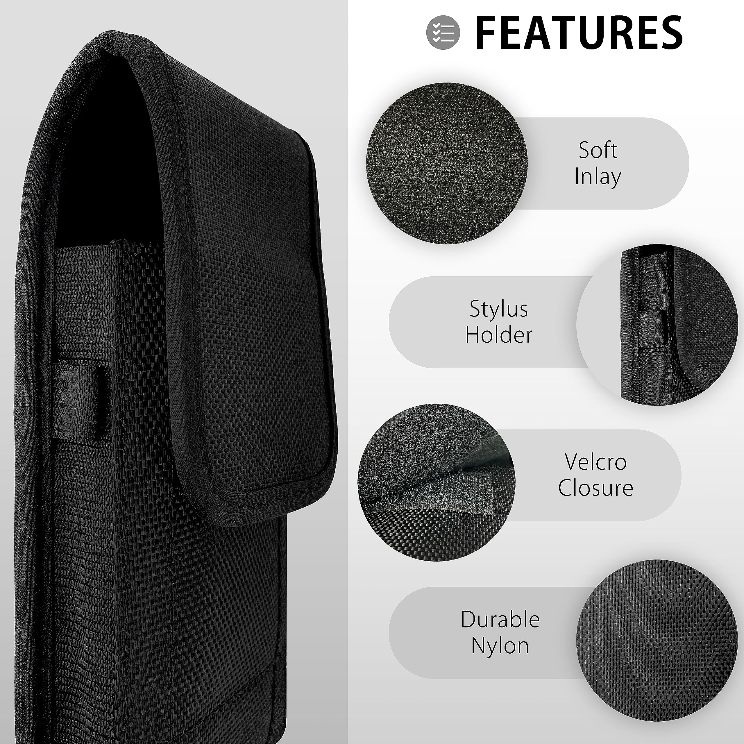 MyGadget Custodia Da Cintura Per Telefono Fino A 7 Pollici - Porta Cellulare Orizzontale E Verticale Con Moschettone E Velcro - Nero