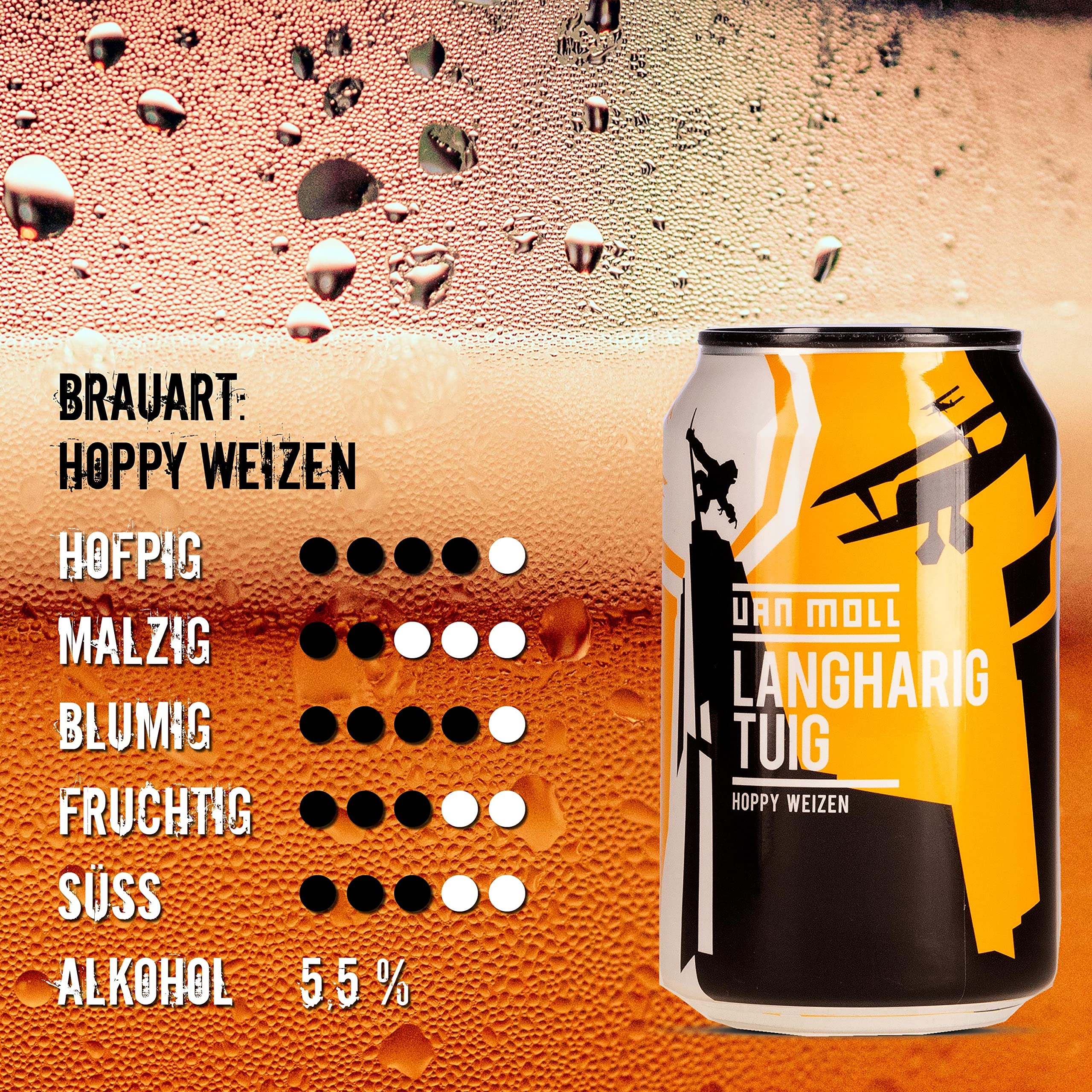 Van Moll `Langharig Tuig´ Hoppy Weizen 5,5% (24 x 0,33 l) ** Sparpack 22+2 GRATIS ** (inklusive 6,00 € Pfand)