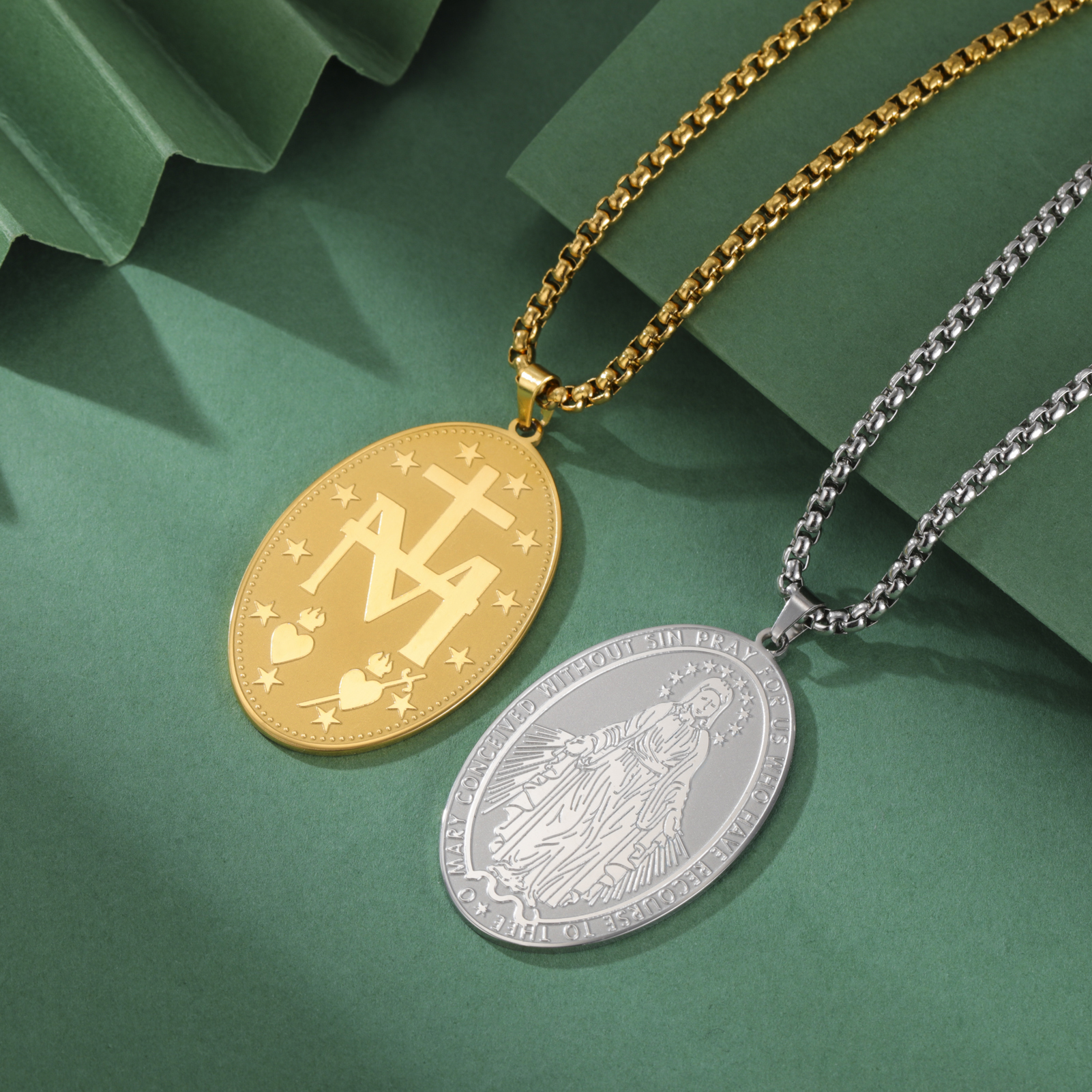 Collana Pendente Vergine Maria In Acciaio Inossidabile Con Catene A Scatola Per Donna Oro 23 74 Pollice 60 3 Cm