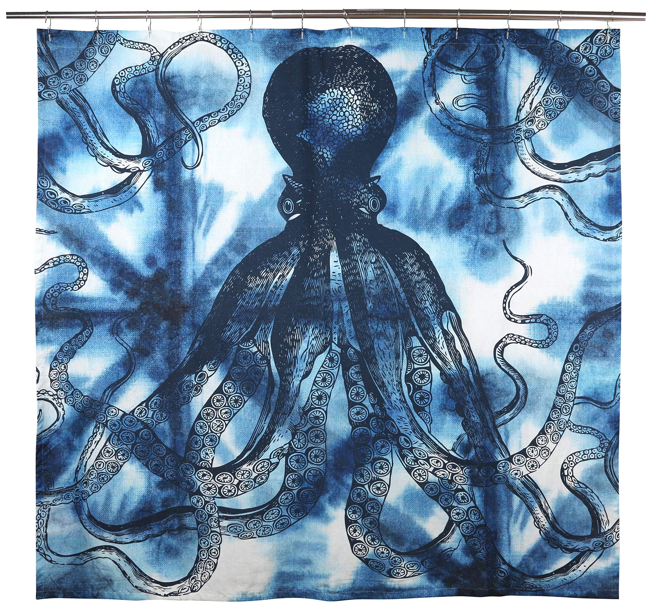 Thomas Paul Octopus Shibori Cortina de Ducha, algodón, índigo, 182,88 x 182,88 cm