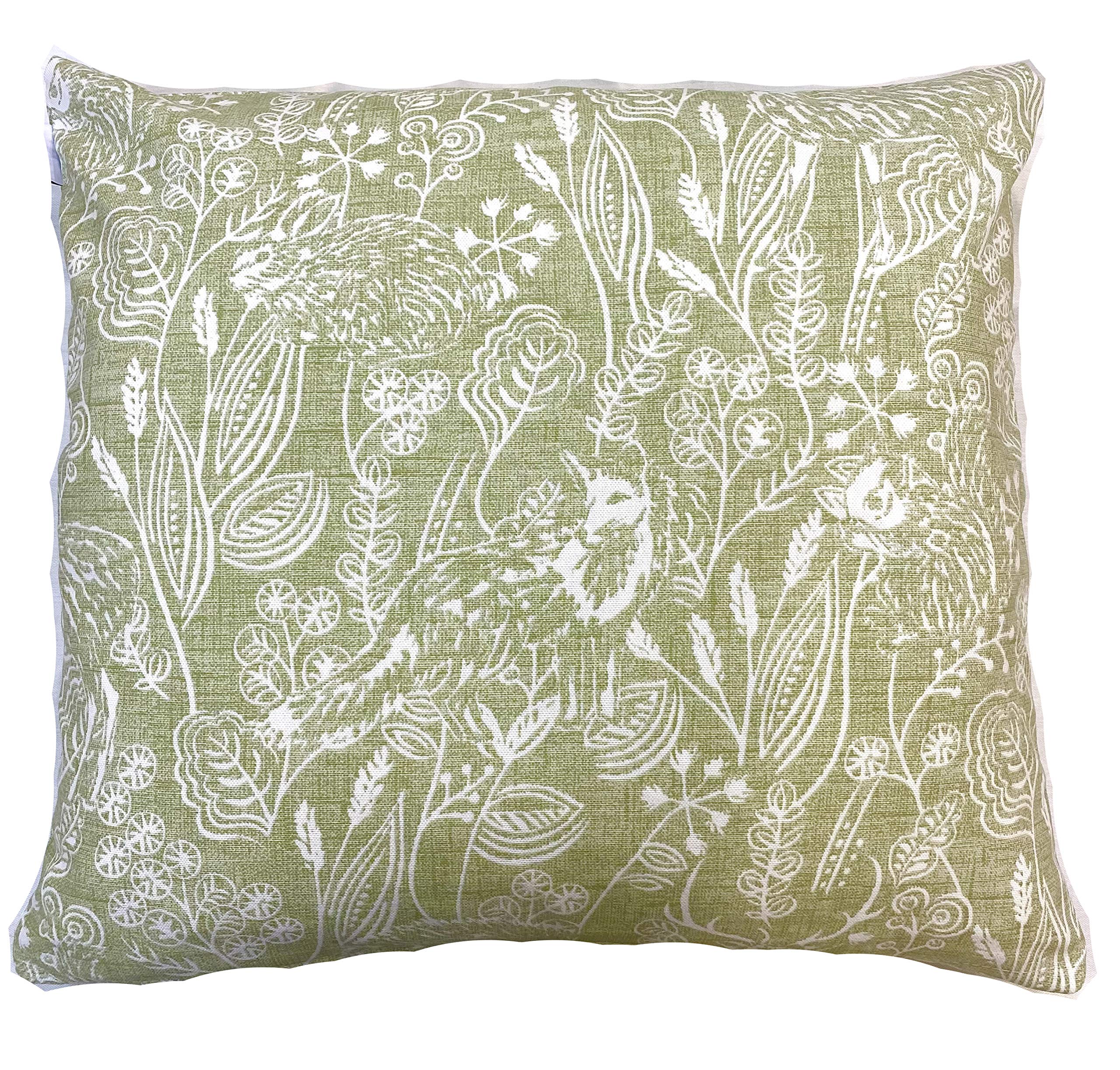 Maple Textiles Sage Green Cushion Cover 18" x 18" (45cm x 45 cm) Woodland Animals Wildlife Fox Hedgehog Rabbit Hare Squirrel Deer Stag MADE IN THE UK (Cushion Cover, Sage Green, 1)