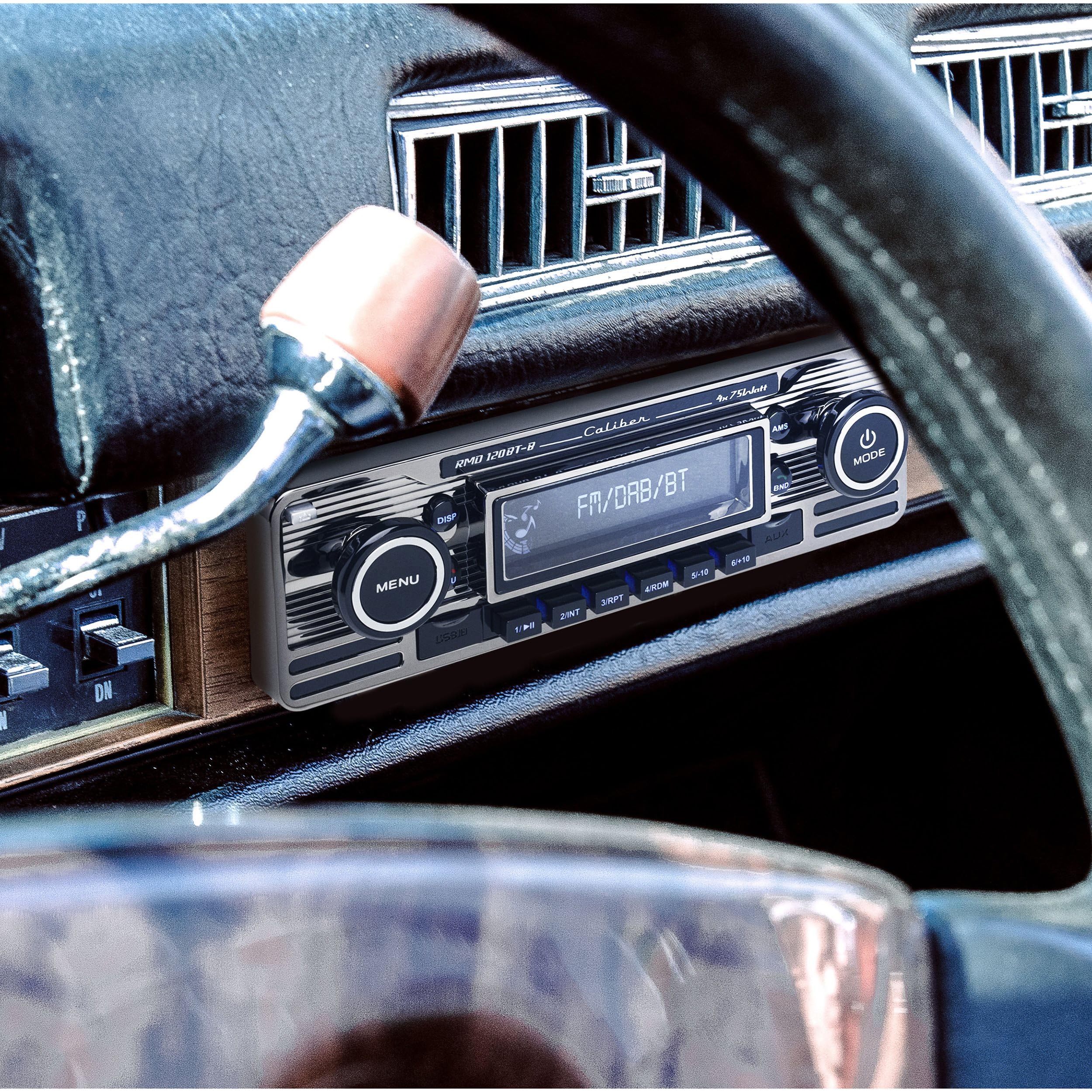 Caliber Autoradio Bluetooth - RMD120-B - Autoradio Voiture USB - Auto Radio FM - 1 DIN - Radio Vintage Design - Chrome
