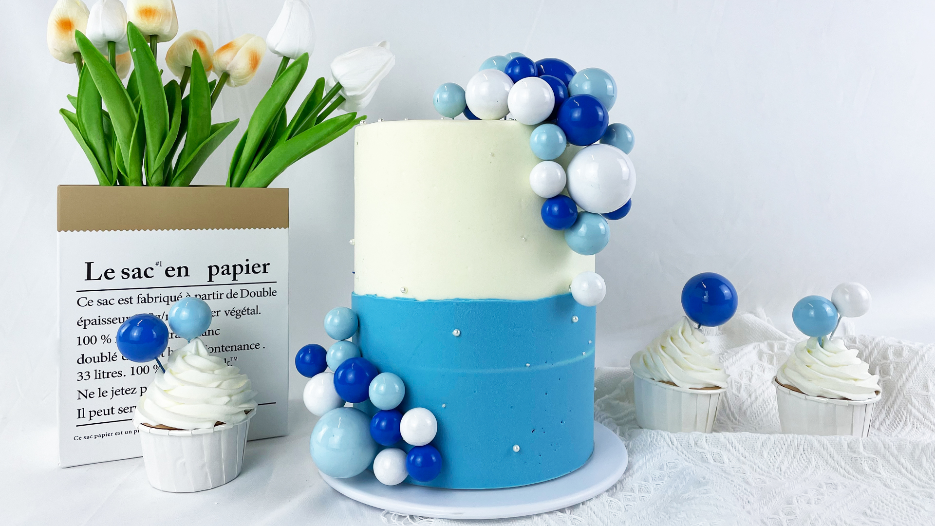 Colorful Pearl Ball Cake Toppers - 32-Piece Foam Ball Picks For Birthday, Wedding Decor (Blue, White, Gold)