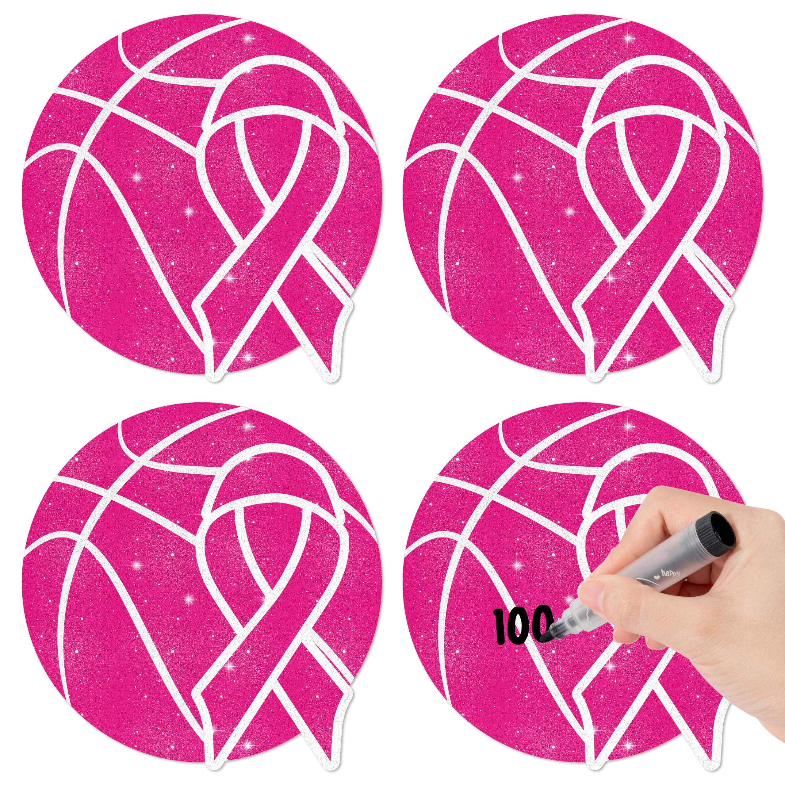 Hot Pink Basketball Glitter Cutouts for Breast Cancer Awareness Supplies
