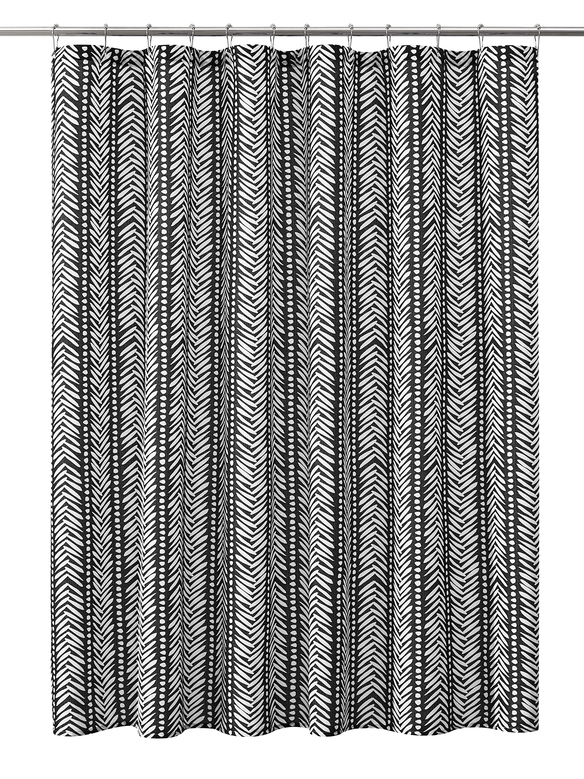 Pure Bath Contemporary Black Herringbone Printed Textured Faux Linen Shower Curtain,72"x72"