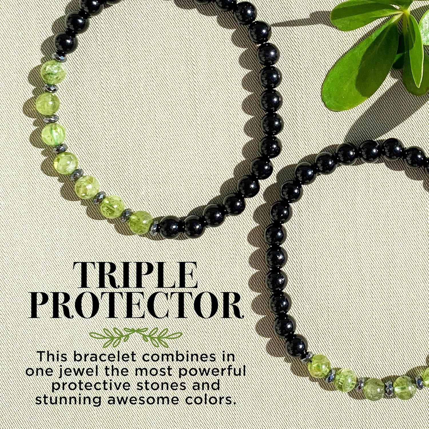 Genuine Stone Bracelet for Men, Black Obsidian, Hematite Turquoise, 7 Chakras, Tourmaline, Peridot, Triple Protection, Premium Handmade Natural Gemstones, Stretch Stacking Jewelry Gift