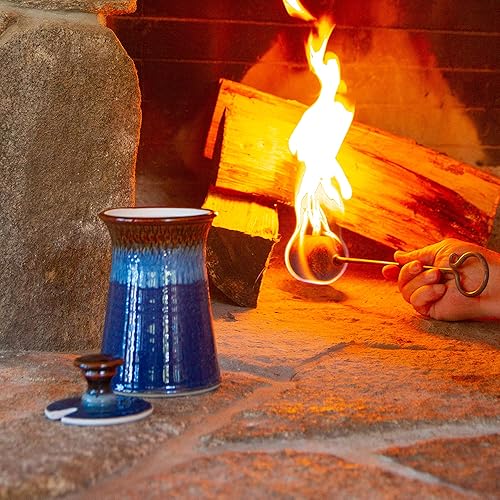 Miniatura 3 de Georgetown Pottery Encendedor de fuego Cape Cod hecho a mano Hamada y olla de fuego azul con hierro y esteatita para chimenea, estufa de leña,