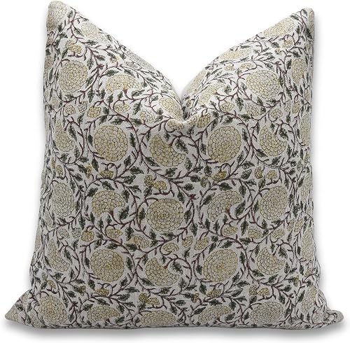 Fabritual Handmade Thick Linen 20X20 Throw Block Print Decorative Pillowcase Cus