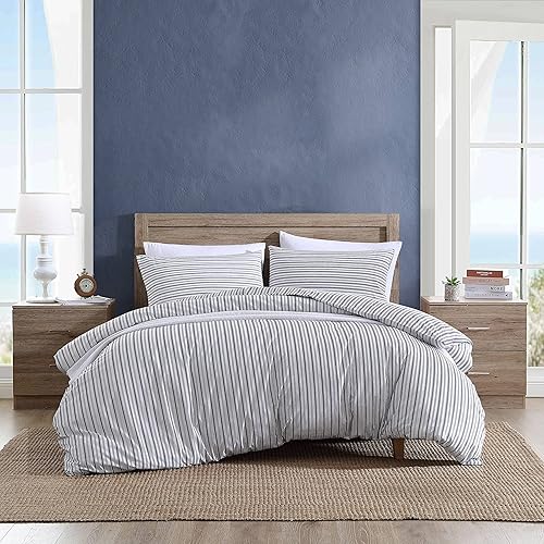 Nautica - Funda de edredón tamaño Queen, ropa de cama reversible de algodón con cierre de botón, decoración informal del hogar para todas las