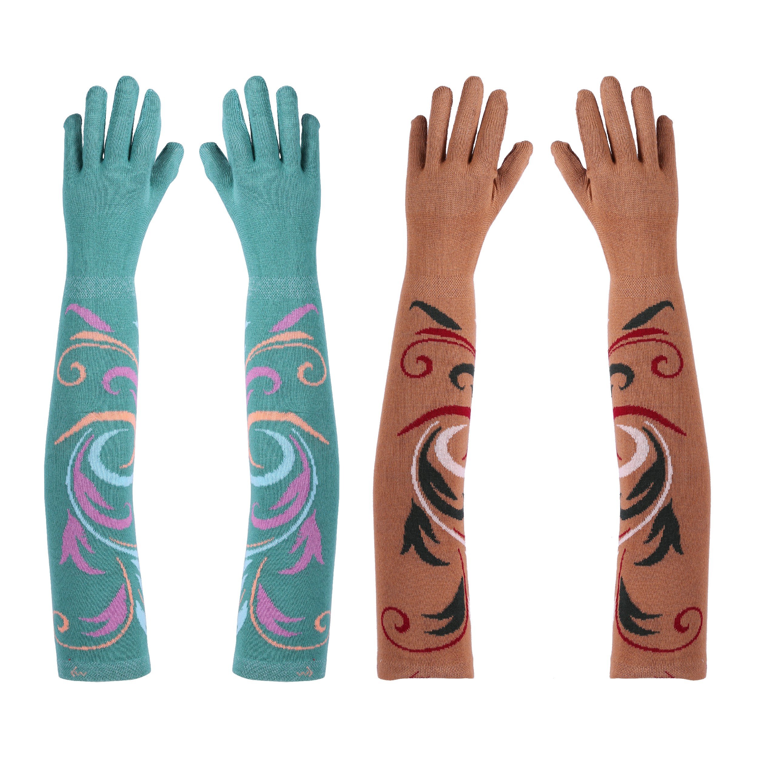 Girl's Blend of Combed Cotton and Lycra Elbow Length Hand Gloves