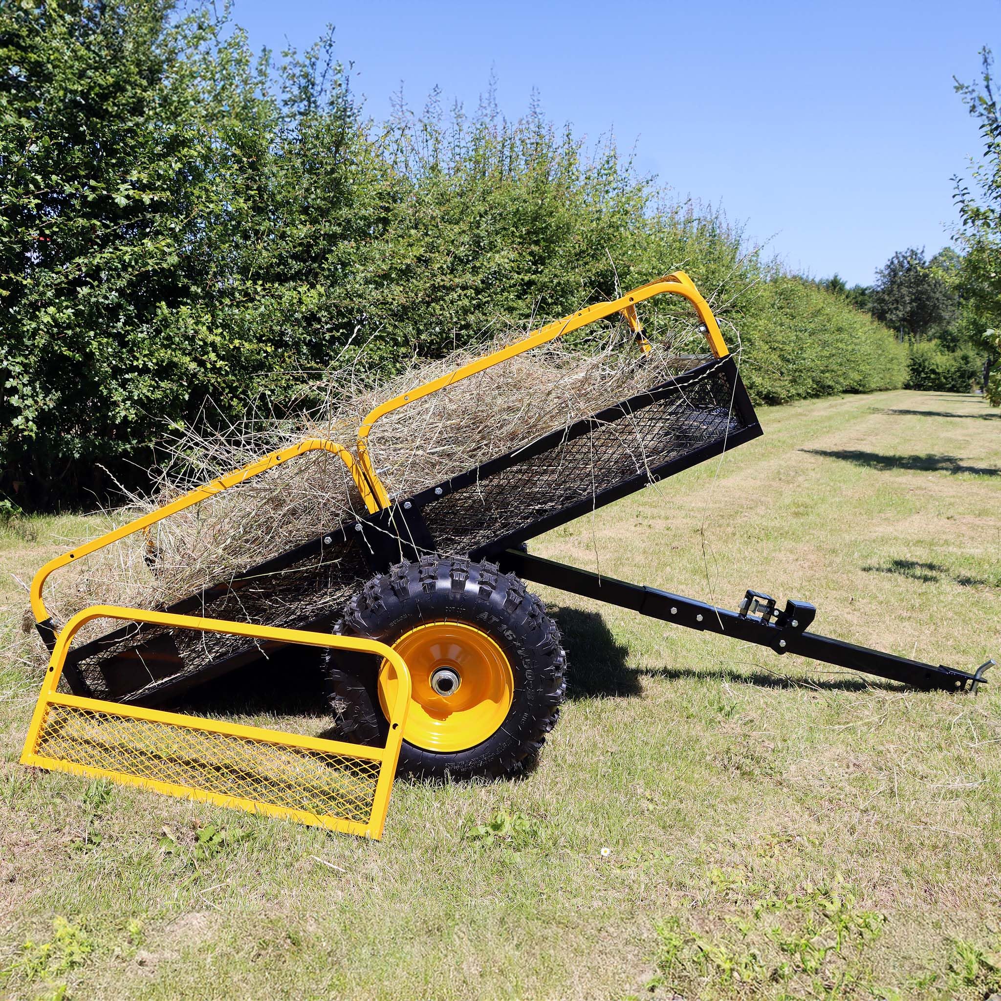Wiltec Remorque basculante – 2100 x 1200 x 70 mm – capacité 450 kg – en Acier – avec Grille et Parois Amovibles – pour Tondeuse autoportée ATV Jardinage Transport