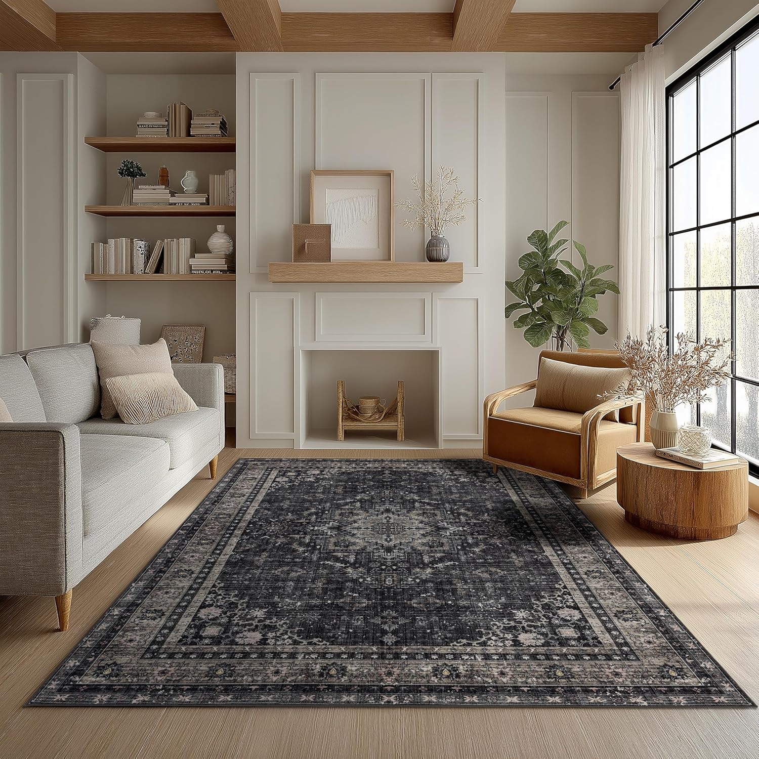 Area Rug for Bedroom Living Room, Washable Non-Slip Foldable Waterproof, Plush Soft for Office Dining Room Kids, Fluffy Easy to Clean, Decor Aesthetic Dark Gray, 5'×7' Dark Gray 5' x 7' (Rectangular)