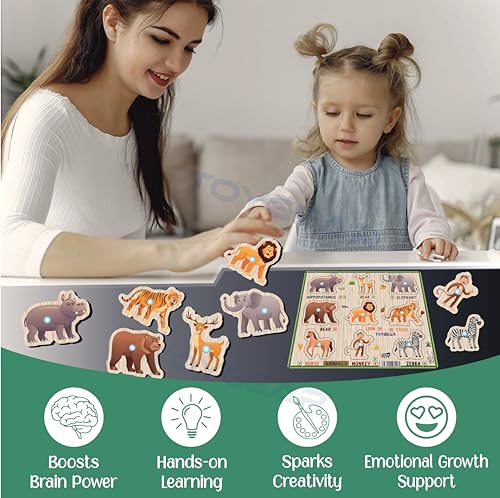 Image of Wooden Wild Animals Eco Friendly Learning Toys Puzzle for Brain Training /jorky Cutting Puzzle for Home /School /Non-Toxic /Education Memory Games for Baby Boy and Girl