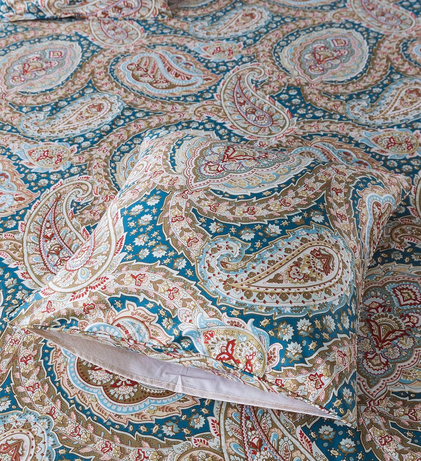 FADFAY Paisley Duvet Cover Set 100% Cotton Ultra Soft Blue and Beige Reversible Paisley Bedding Set with Hidden Zipper Closure 3 Pieces, 1Duvet Cover & 2Pillowcases, King/California King Size