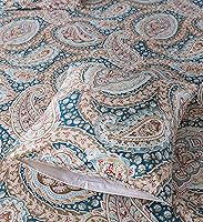 Vista 6 de FADFAY Juego de funda de edredón de cachemira, tamaño individual, color azul y beige, reversible, estampado floral, 100% algodón, ultra suave