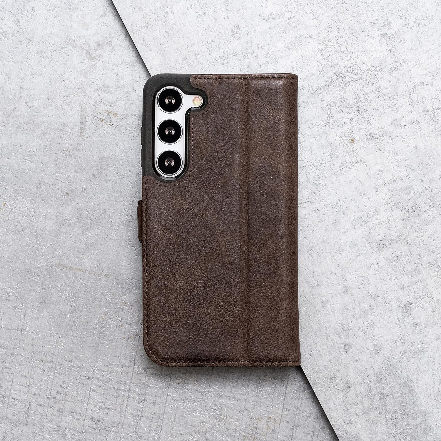 Porter Riley - Leather Case for Samsung Galaxy S23. Premium Genuine Leather Stand Case/Wallet/Cover (Chocolate Brown)