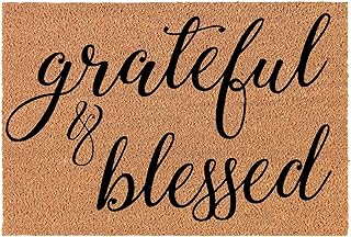 Welcome Doormat Natural Coco Coir Door Mat Grateful & Blessed Thanksgiving Fall (30