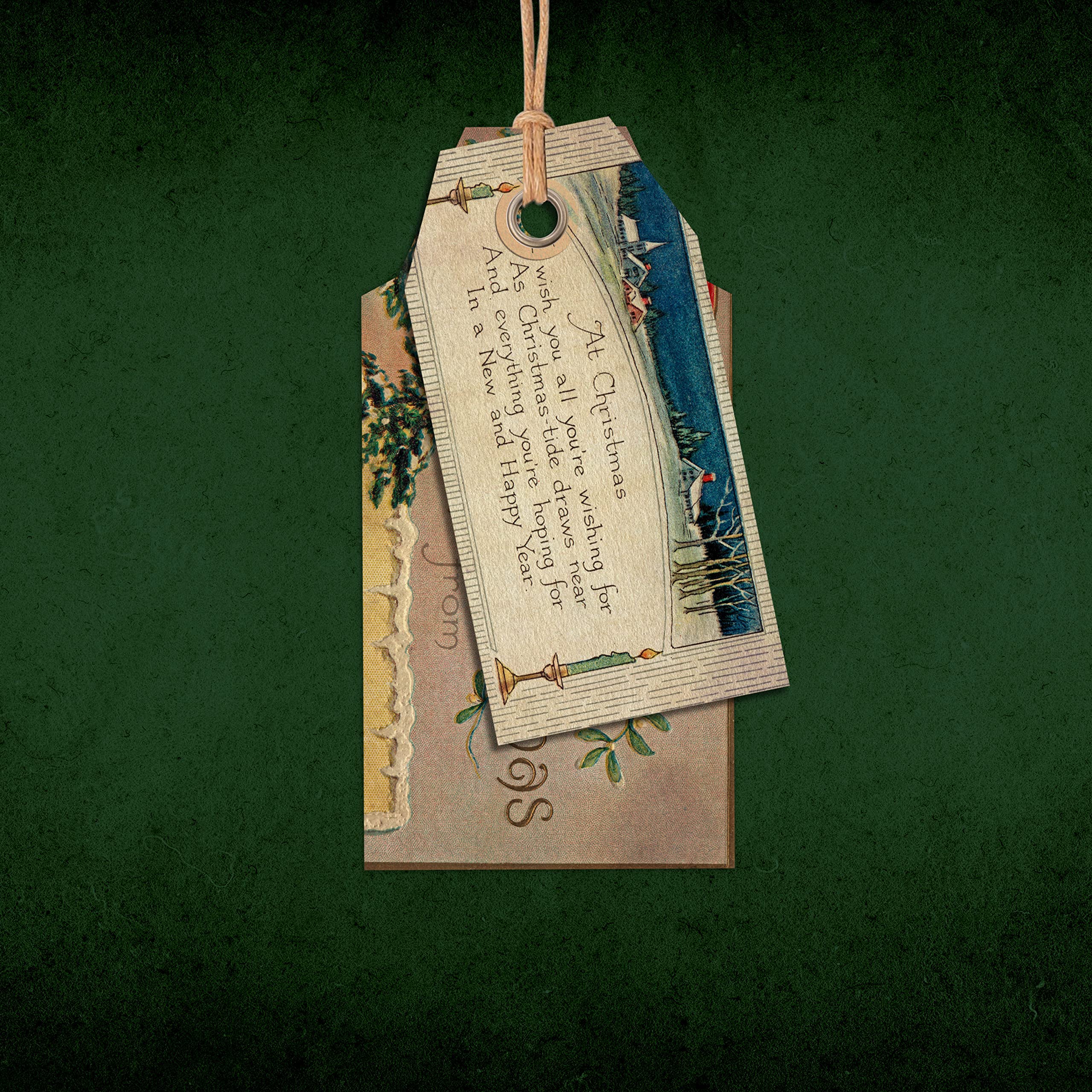 Angroos Old Style Christmas tag with Antique Eyelet and Thread. Double Layered and Perfumed (Precious Smell) Size 5x2.5 (10 nos). Vintage Holiday and Christmas Labels