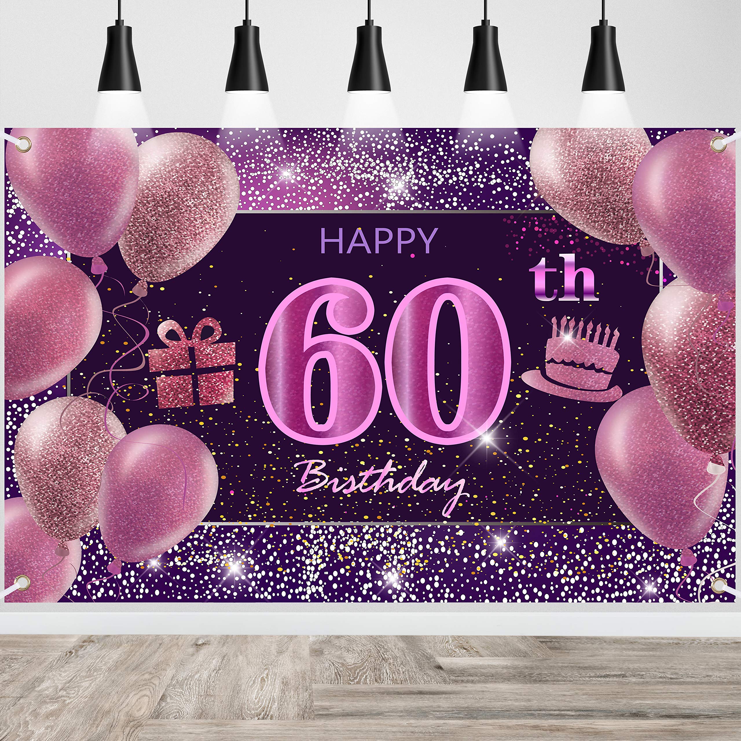 60th Birthday Decorations IMISI Happy Birthday Banner Pink Birthday Backdrop Decorations for a Party