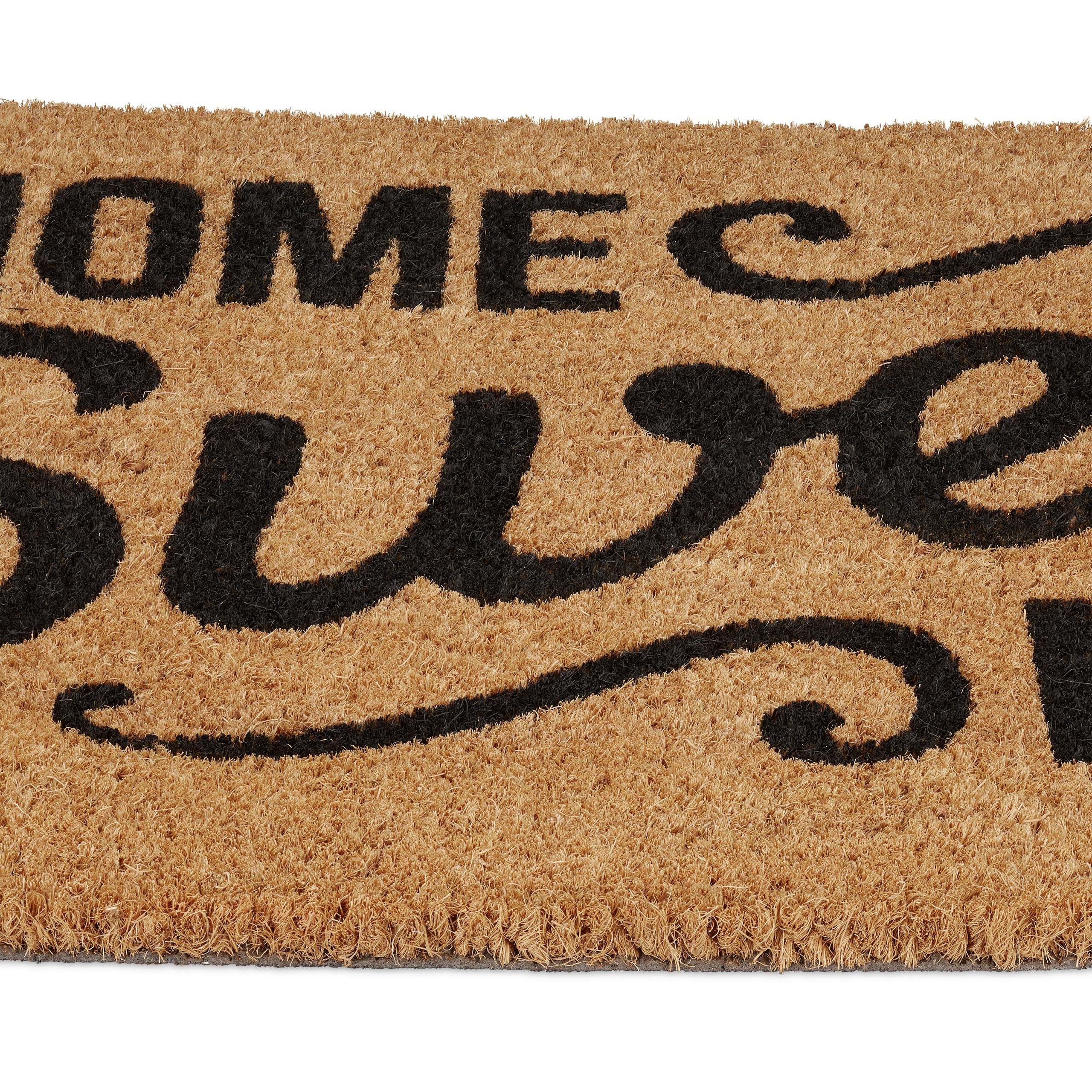 Relaxdays Zerbino in Fibra di Cocco, Sweet Home, per Interni ed Esterni, 40x60cm, Retro Antiscivolo, Naturale/Nero