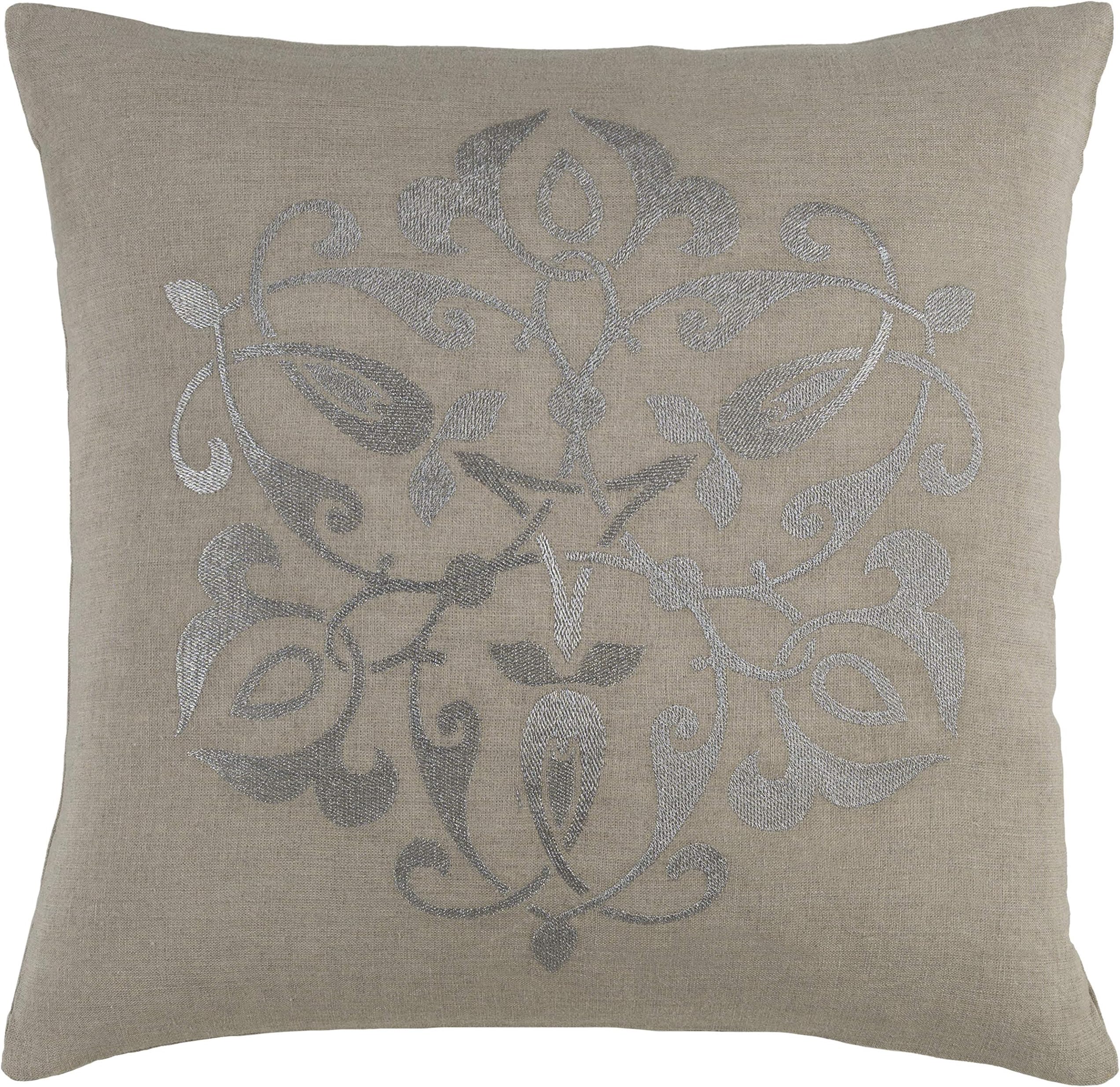 Surya RV001-2222D Ravati Down Fill 22" Square Pillow, 22 X 22 X 5, Gray,Light Gray