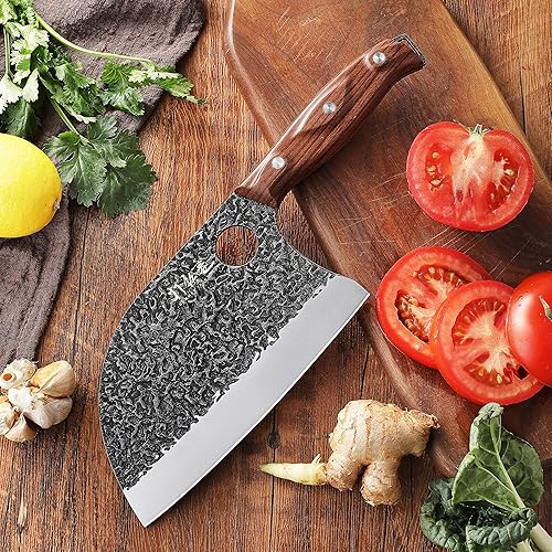 Miniatura 9 de Juego de 3 cuchillos de carnicero, cuchillo de carnicero de 7 pulgadas, cuchillo de chef serbio de 7 pulgadas y cuchillo vikingo de 6.5 pulgadas,