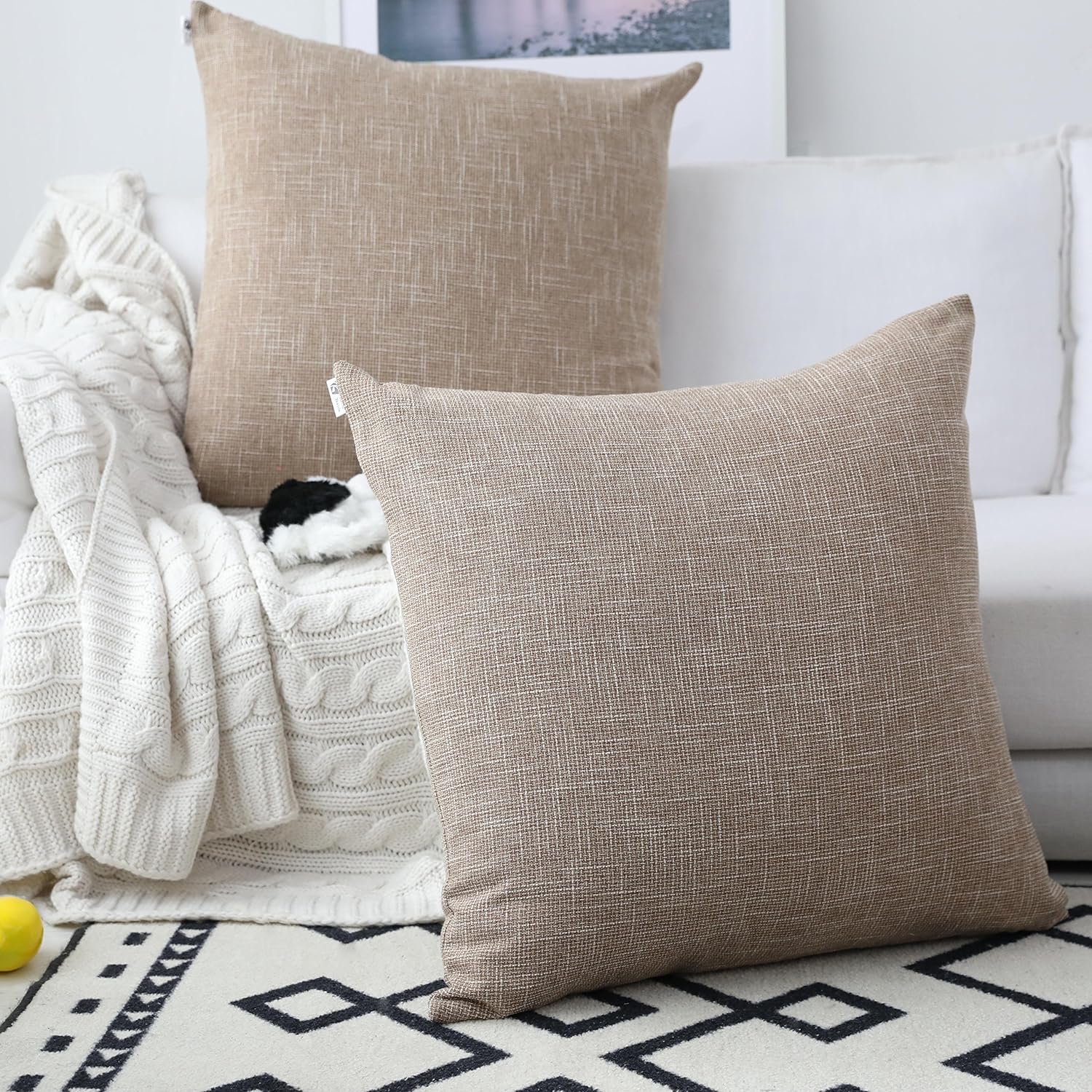 Kevin Textile Decor Burlap Pillow Covers Natural Style Lined Linen Throw Pillow Cases Cushion Cover for Bed/Sofa, 26x26 inch(2 Pieces, Natural Linen) 26" x 26" (Pack of 2) Natural Linen