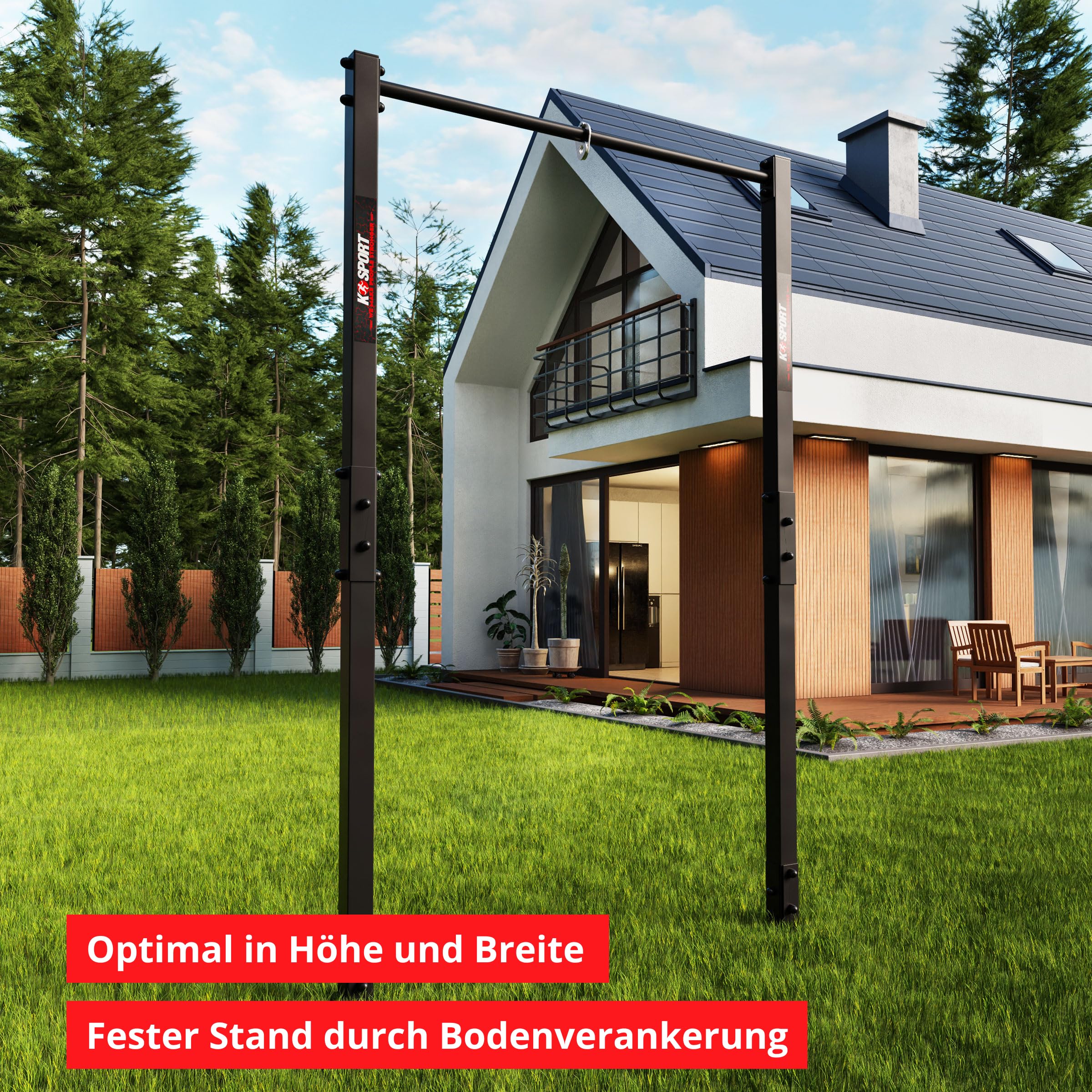 K-Sport: Stationäre Outdoor-Klimmzugstange bis 150kg belastbar I Wetterfeste Kraftstation mit Pull-Up Bar I Klimmzugturm für Muskeltraining, inkl. E-Book