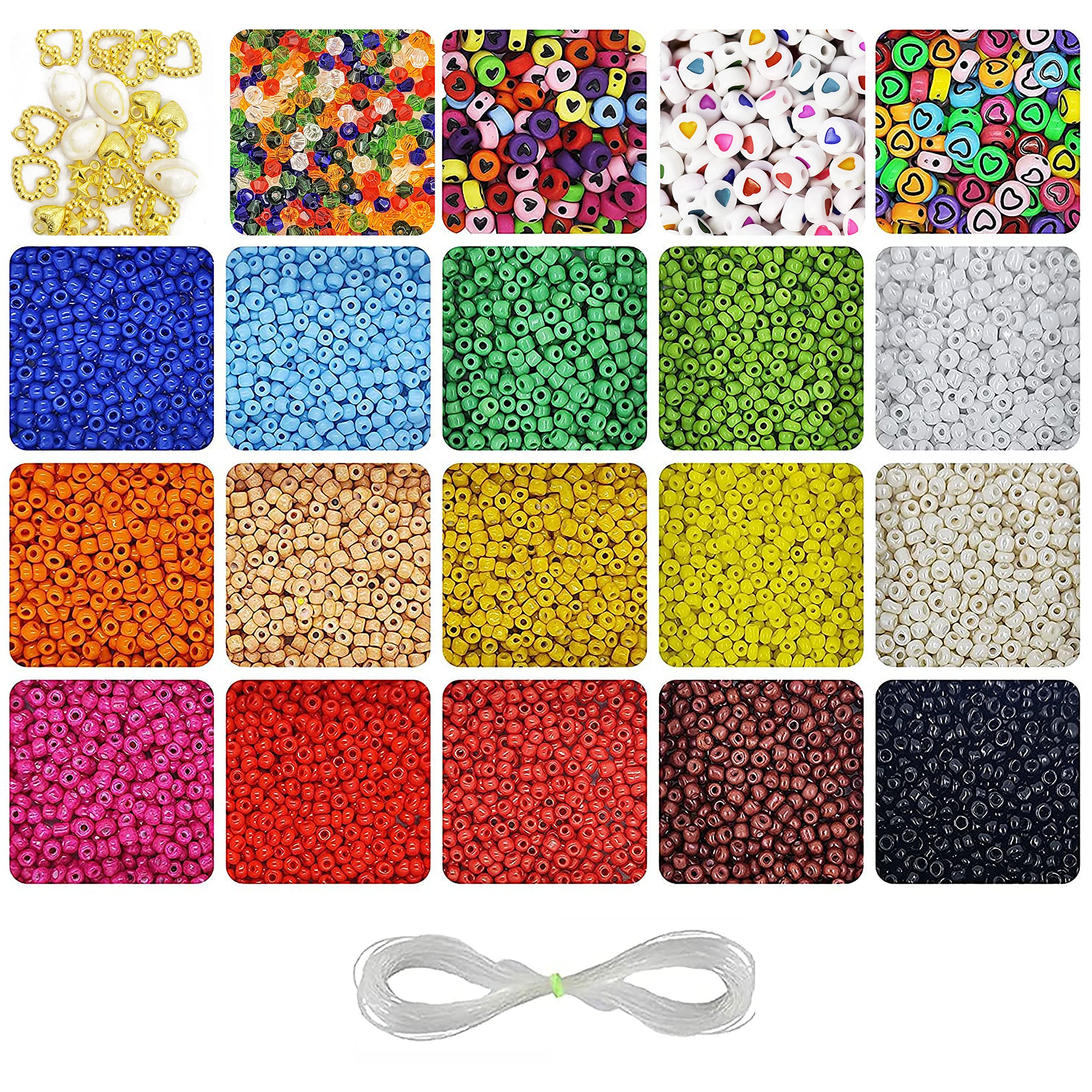 INDIKONB Bead Jewellery Making Set for Craft | Includes Opaque Seed Beads, Spacers Round Heart Beads, Charms | OM Combo, Assorted