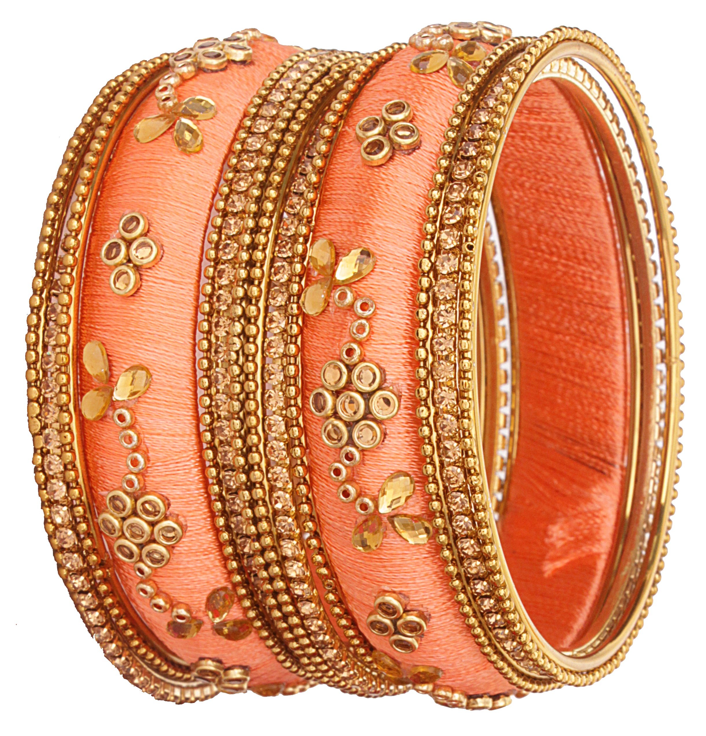 NMII Peach Silk Thread Studded With Zircon Bangle Set For Women (B0782L9QXB) Amazon Price History, Amazon Price Tracker