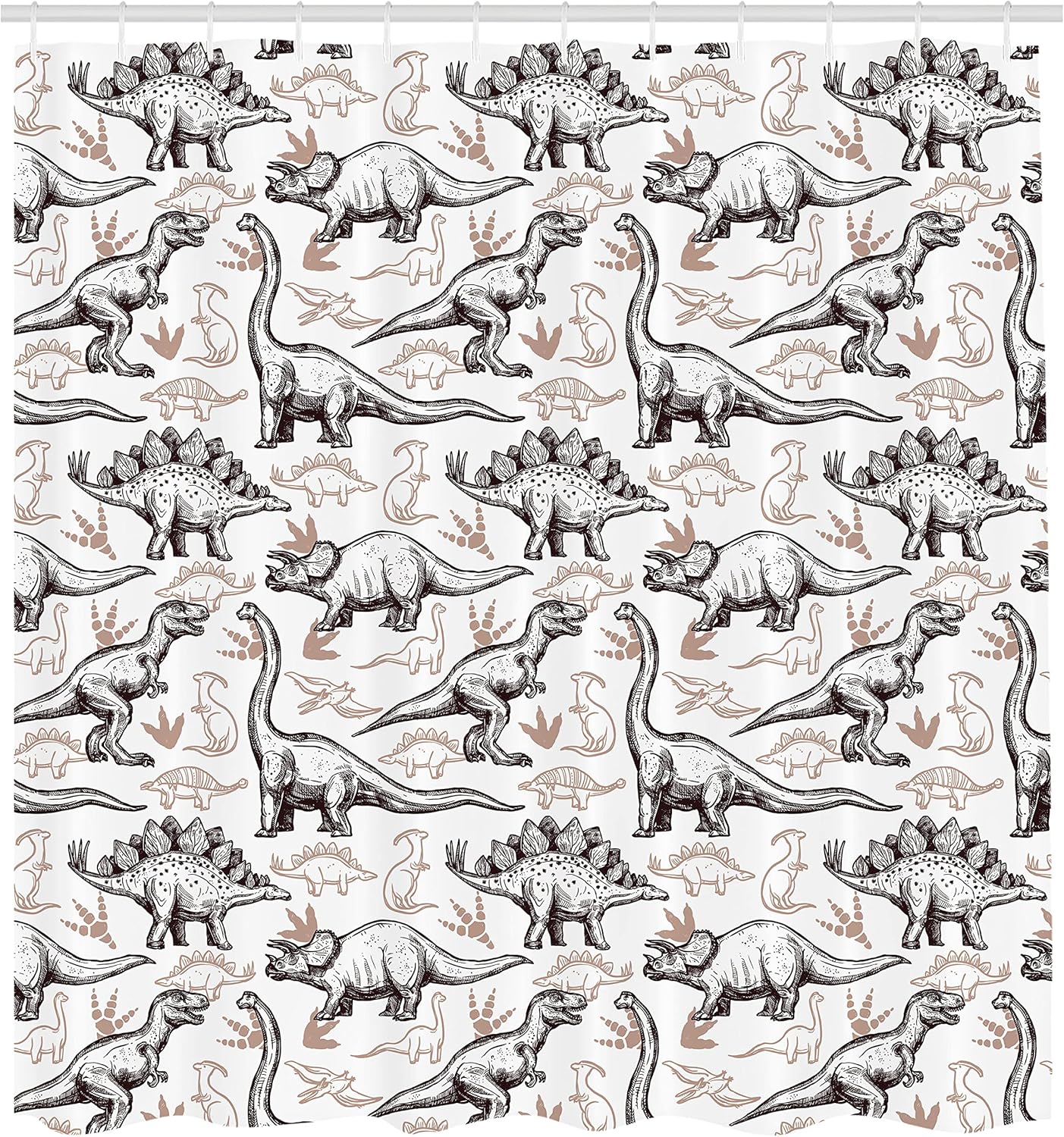 Ambesonne Reptile Shower Curtain, Magnificent Reptiles with Footprints Doodle Art Animals Abstract Pattern, Cloth Fabric Bathroom Decor Set with Hooks, 69" W x 75" L, Brown White