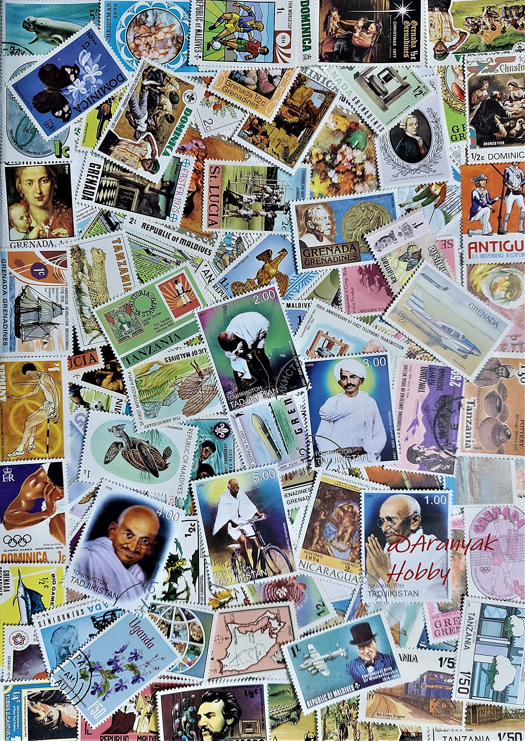 100 Different CTO White Gum World Stamps Including 10 Mahatma Gandhi Stamps in Excellent Condition