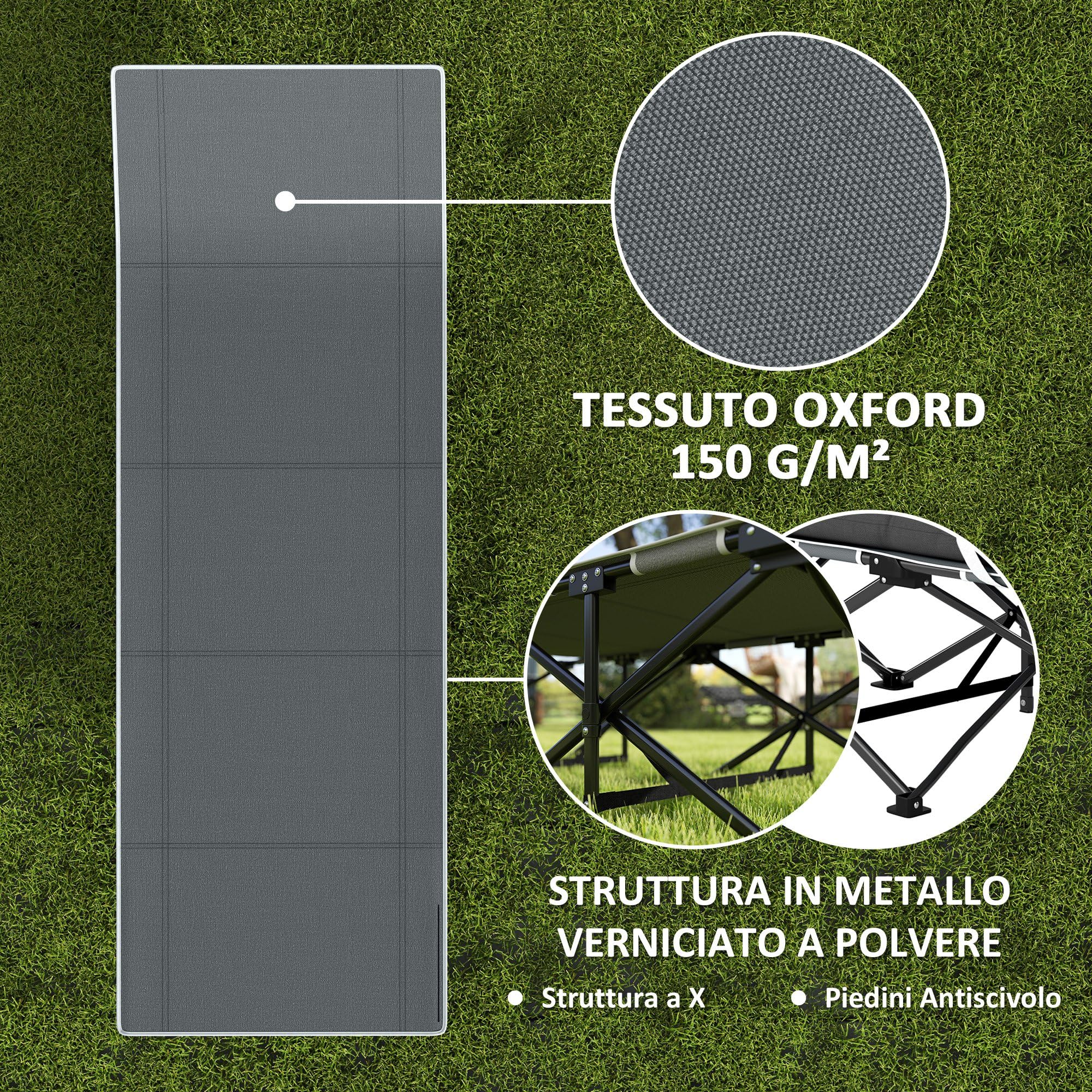 Outsunny Lettino da Campeggio Pieghevole con Poggiatesta Inclinato e Materasso Rimovibile, Brandina da Campeggio in Tessuto Oxford con Borsa da Trasporto, 68x186x37 cm, Nero
