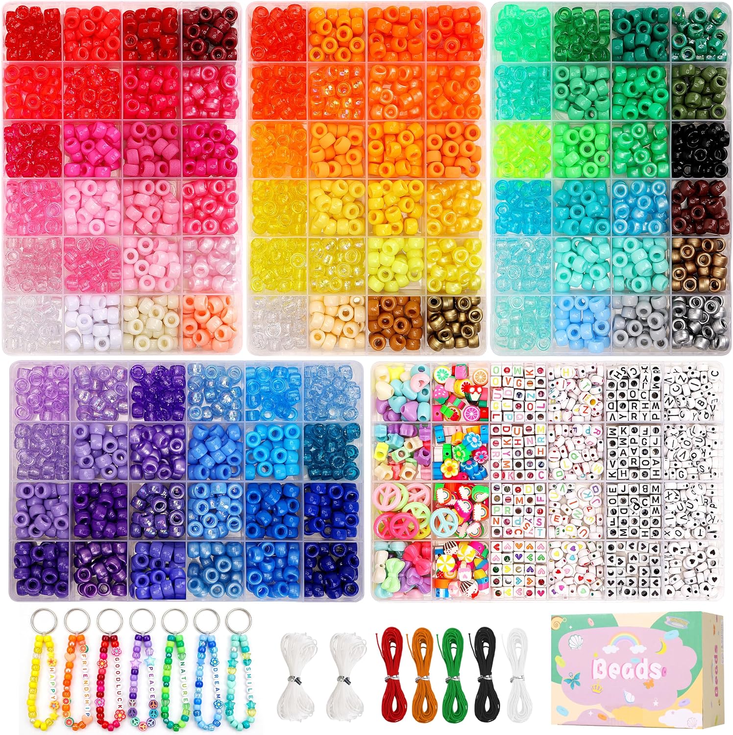QUEFE 5 Boxes 96 Colors 3300pcs Pony Beads Bracelet Making Kit