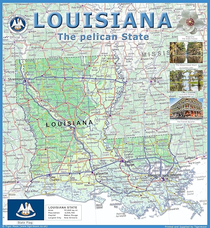 Amazon Com Louisiana Physical Map 24 X 24 Inches Paper Laminated A1P L8AT7LL. AC SX679 