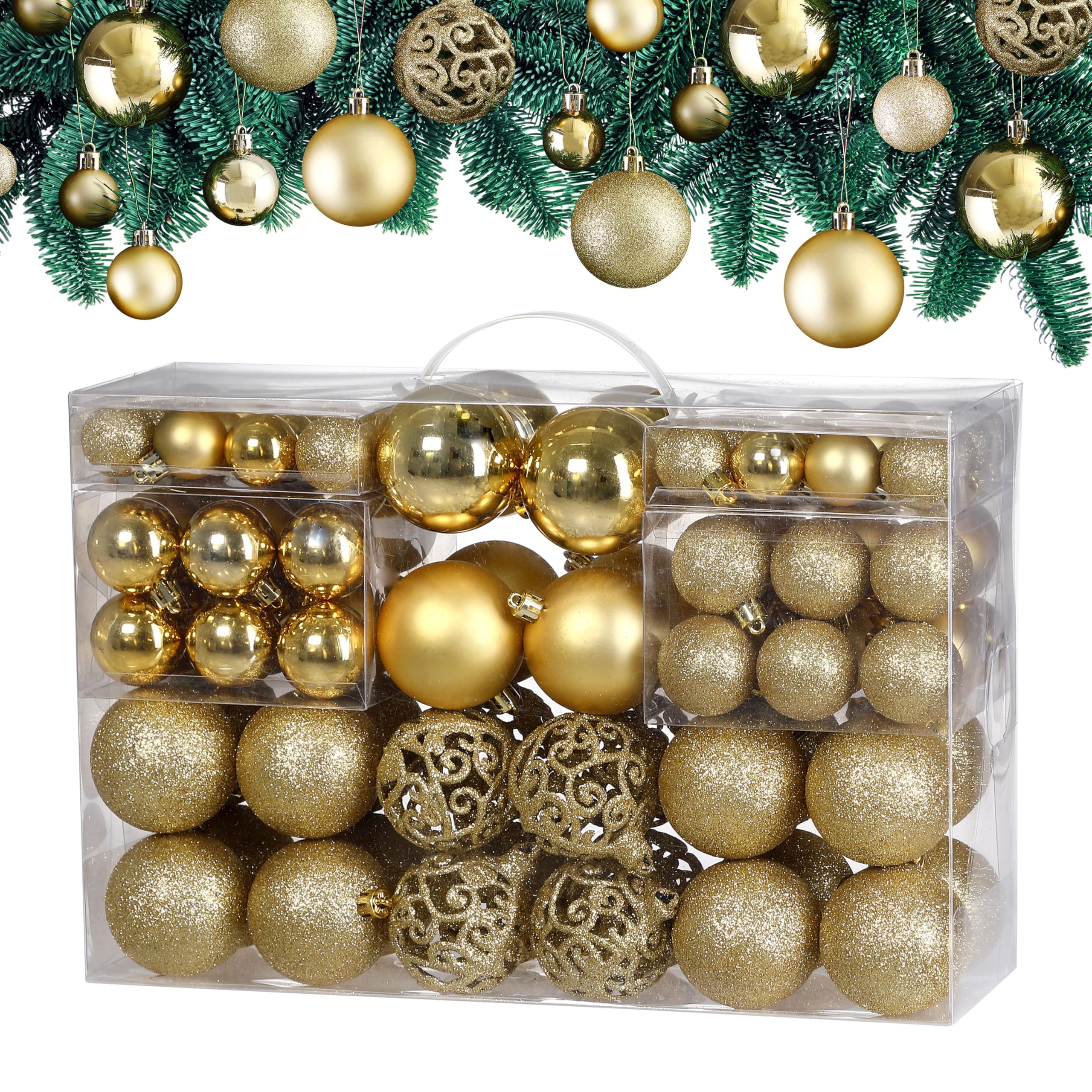 CASARIA® Set of 100 Christmas Tree Baubles Set for Christmas Tree | Xmas Decorations Christmas Ornaments | Festive Christmas Hanging Ornaments Red, Pink, Silver, Blue, Gold | Christmas Decorations UK — image 1