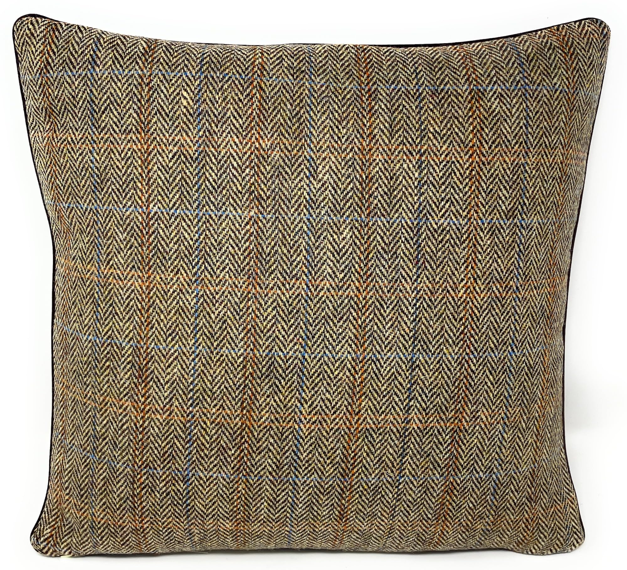 Harris Tweed Housse de coussin carrée double face Motif chevrons Marron