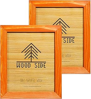 Rustic Wooden Picture Frame 5x7 Inch - Set of 2-100% Natural Eco Distressed Wood and Real Glass - Made for Wall and Table Top Display - Orange