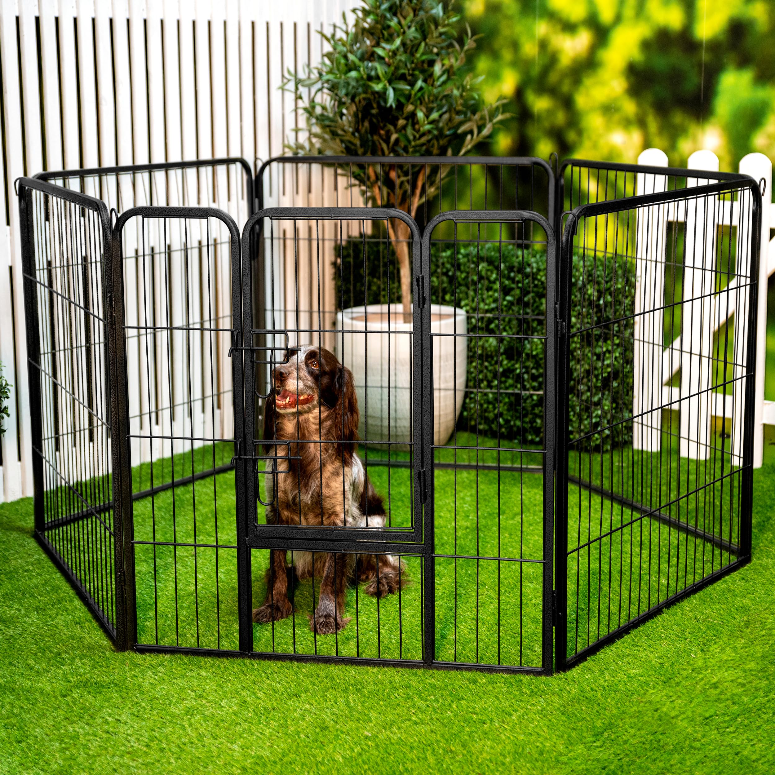 maxxpro Laufstall Hund und Katze - 210 x 80 cm - Faltbarer Welpenauslauf - Katzengehege - Aufstellbar in Verschiedenen Formen - für Drinnen und Draußen - Häsenkafig - Metall - Schwarz