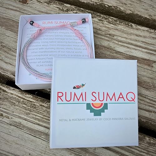 Miniatura 2 de Multistrand Pale Pink String Bracelet with Metallic Silver Cord and Hematite Stones - Adjustable Drawstring Custom Sized for Men Women and Kids