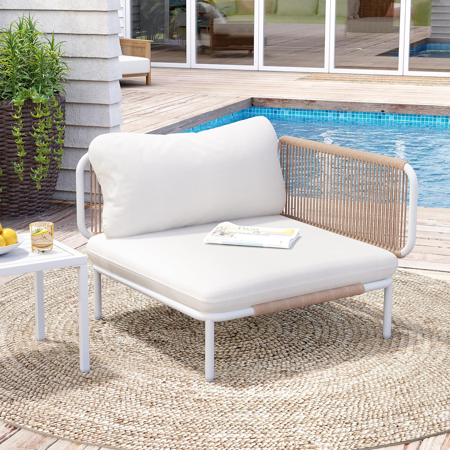 Crestlive Products Outdoor Oversized Loveseat Set, Patio Conversation Sets, 2 Seater Modular Sectional Sofa with Cushions, Modern Metal Outdoor Couch for Backyard, Deck, Porch, or Poolside, Beige