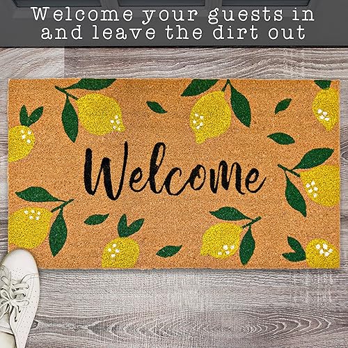 Miniatura 7 de MAINEVENT Tapete de limón, 30 x 17 pulgadas, alfombra para exteriores, tapete de fibra de coco amarillo, tapete de puerta Hello Spring