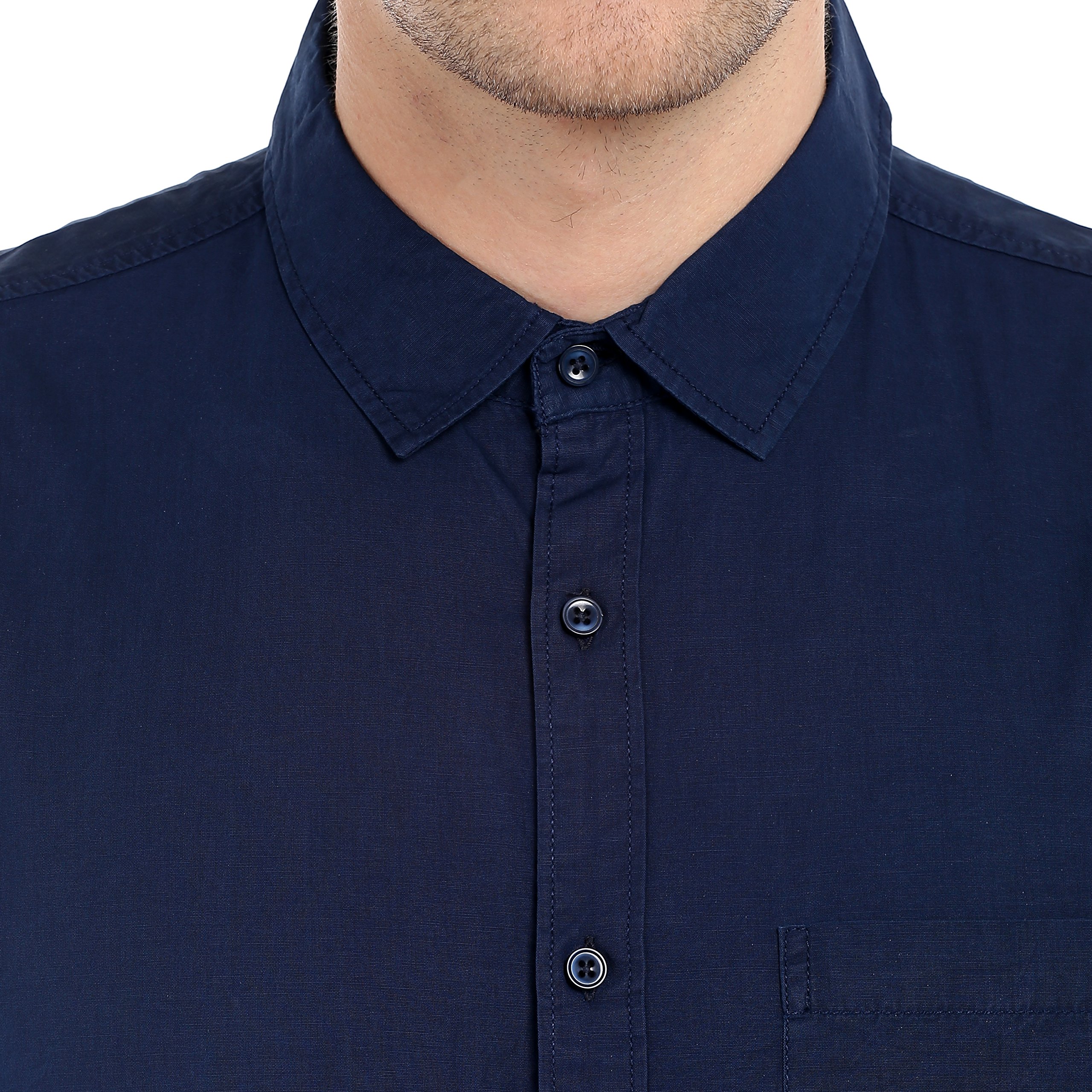 Dennis Lingo Men's Cotton Navyblue Solid Casual Shirt (C301_Navyblue_XL) 4