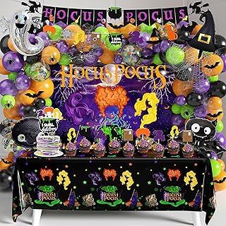 Halloween Hocus Pocus Party Decorations Pack, Hocus Pocus Party Supplies with Hocus Pocus Banner Garland Balloons Backdrop Tablecloth for Halloween Hocus Pocus Birthday Party Decorations