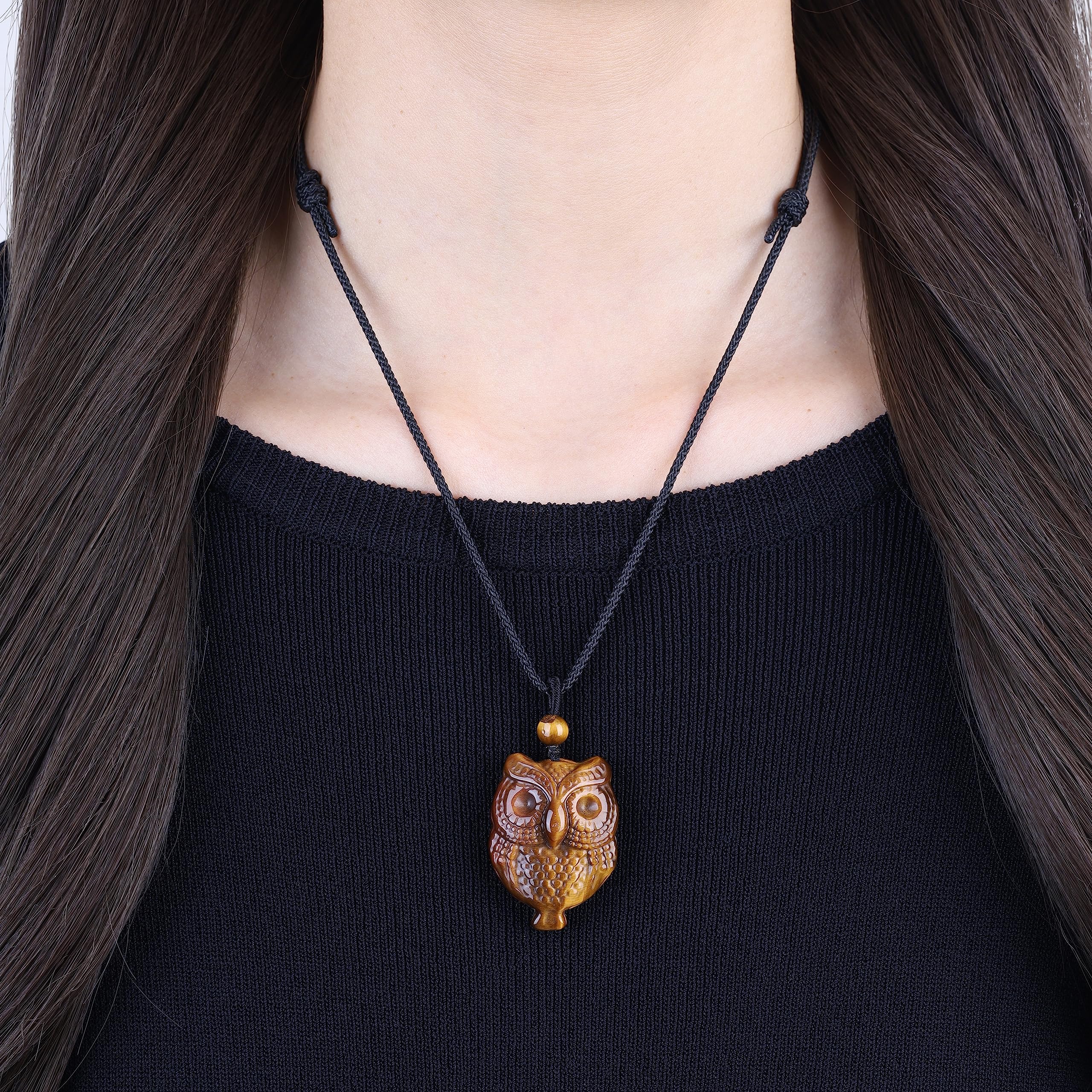 COAI Colgante Búho Unisex de Piedras Naturales Obsidiana Dorada/Ojo de Tigre