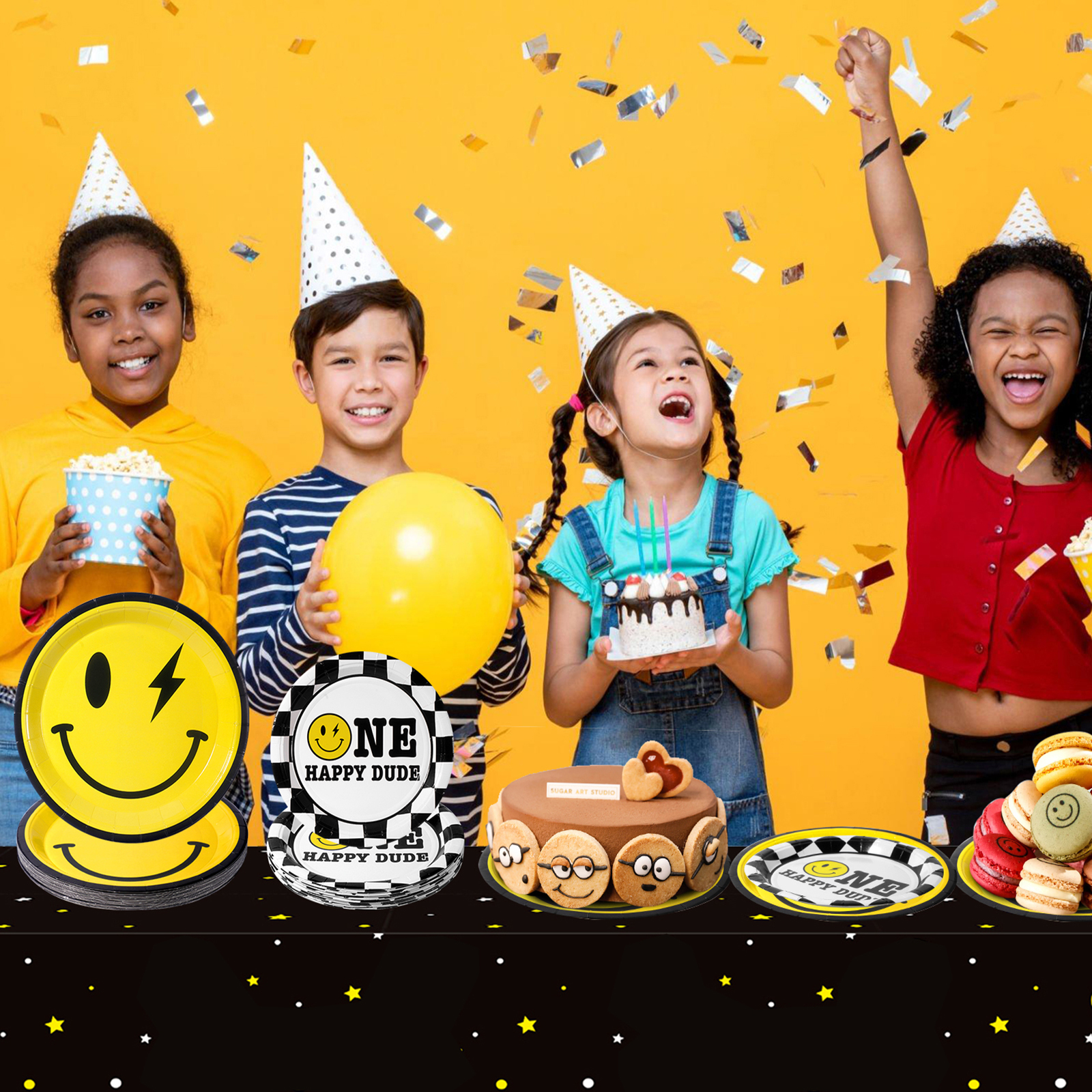 Suttmin One Happy Dude Birthday Tablecloths - 3 Pack, 51x108 Inch, Plastic, Smiley Face Design