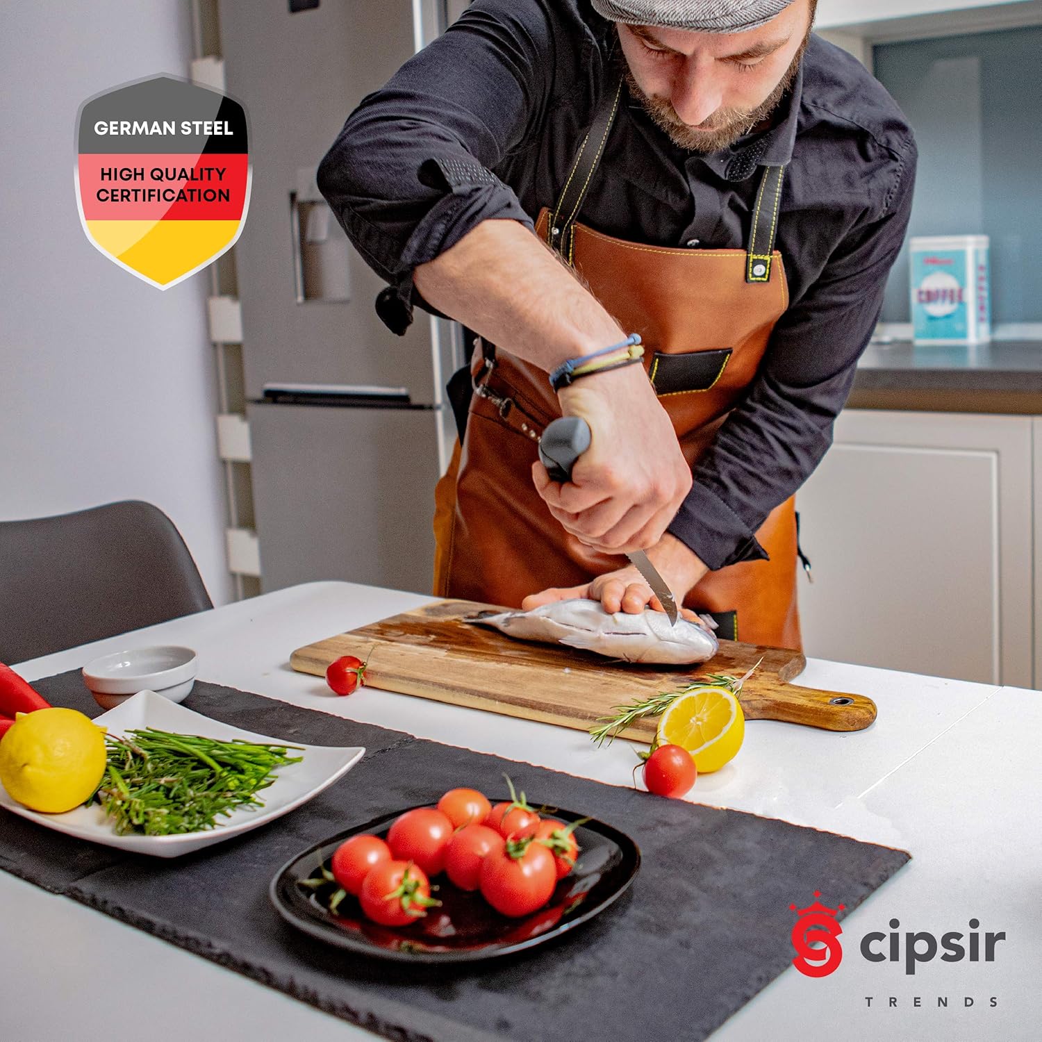 Meat and fish Fillet Knife - Curved salty water resistant german steel 7 inch blade with sheath, sharpener and gift box, ideal for filleting and deboning indoor or outdoor. : Home & Kitchen