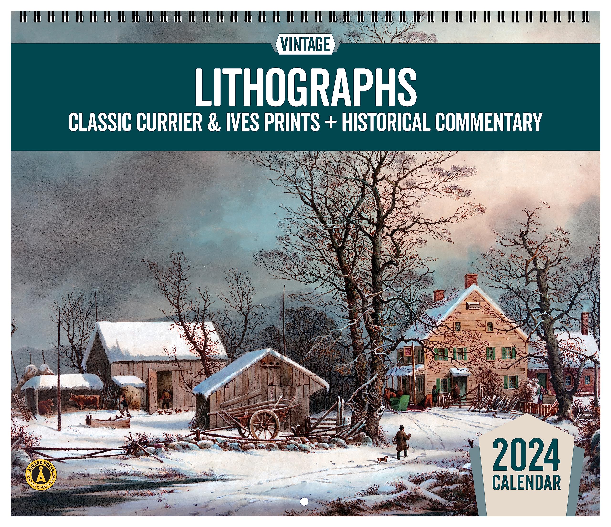 Asgard PressAsgard Press 2024 Vintage Lithographs Calendar, 16 Months, Frame-Ready Classic Currier & Ives Prints from the 1800s, 14”x24” (Open)